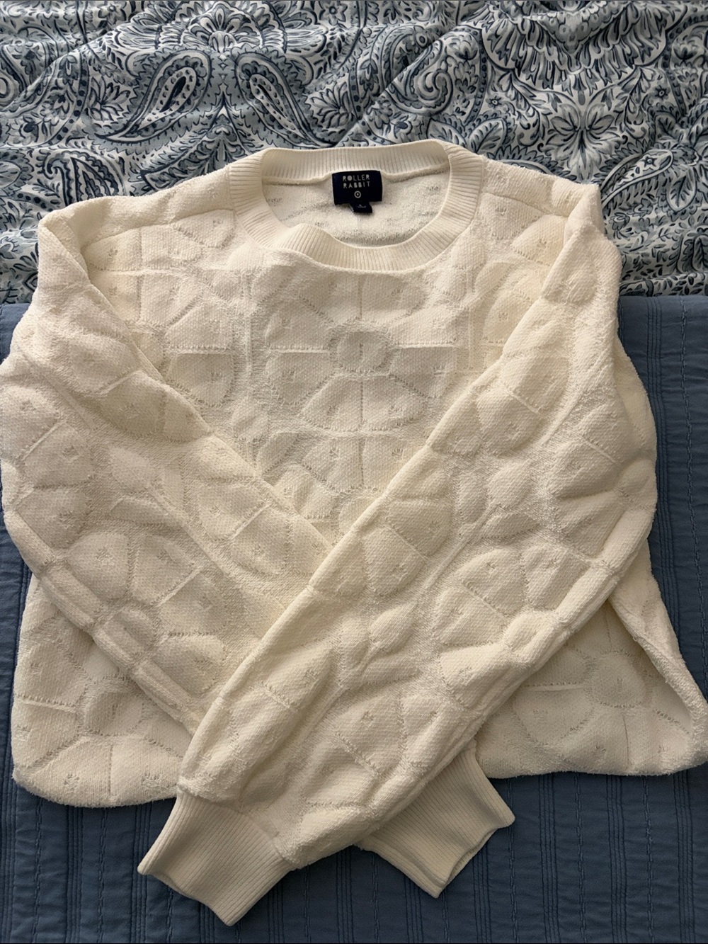 Roller Rabbit Cream Textured Crewneck Sweater